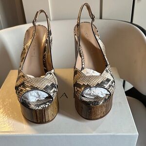 CASADEI PELLAME MASAI MARA SAVANA Black and Cream Snakeskin Heels (Size: 10)